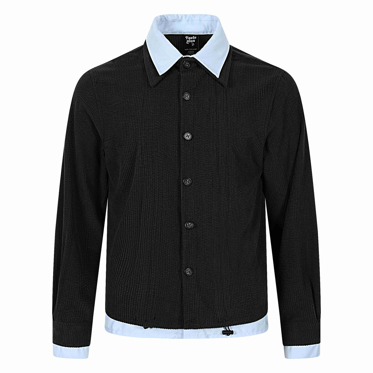 Color-Blocked Spliced Loose Long Sleeve Drawstring Shirt for Men