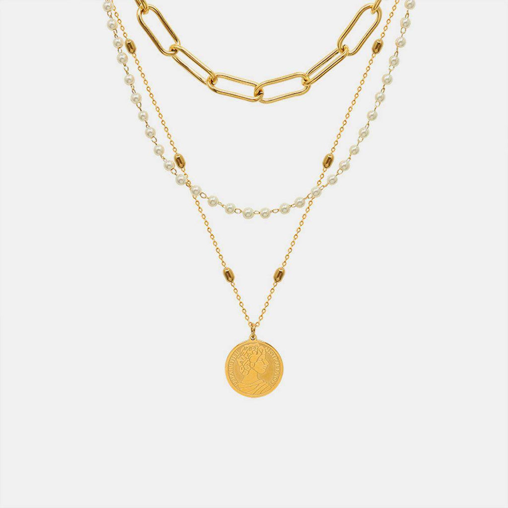 Synthetic Pearl Titanium Steel Three-Layered Necklace for Women