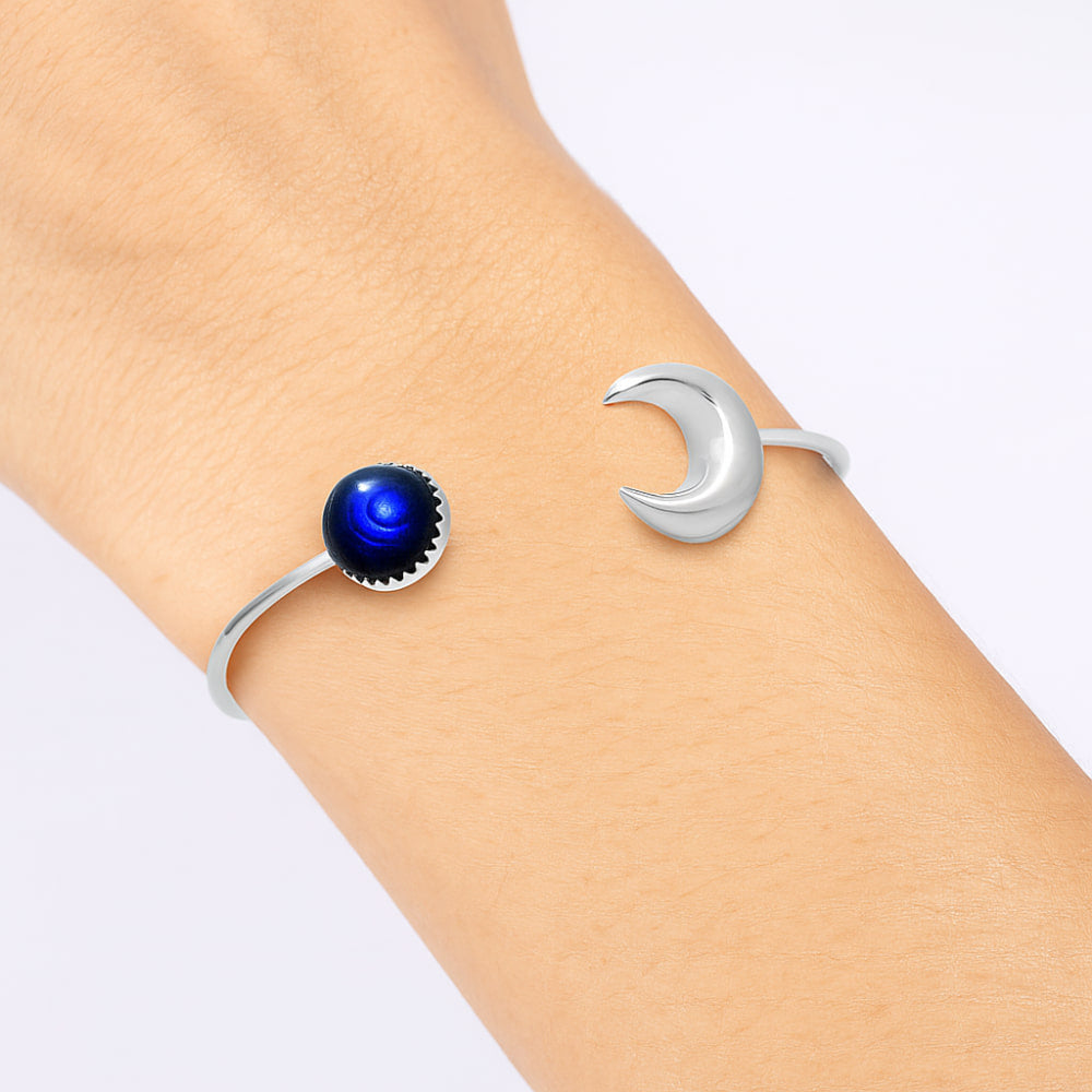 Crescent Moon - Blue Fire Labradorite Cuff Bangle Bracelet B-1046 24-EB10094