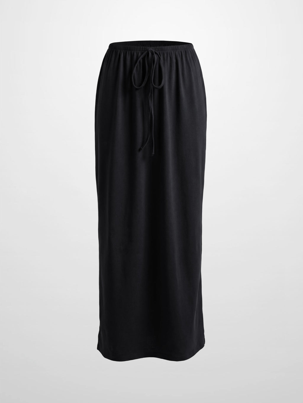 Straight Maxi Drawstring T-Shirt Skirt-Black