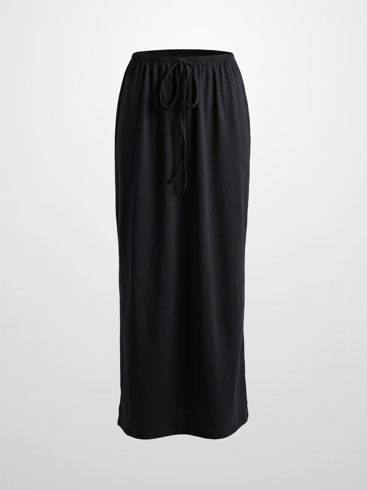 Straight Maxi Drawstring T-Shirt Skirt-Black
