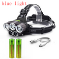Color: Blue, Style: With battery - 6-mode USB rechargeable outdoor night fishing 5LED headlight