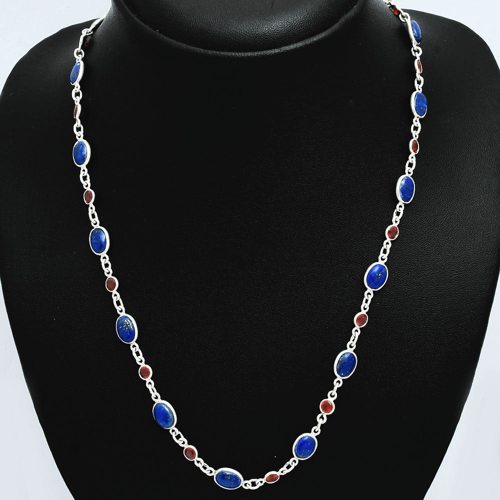 Premium Quality Lapis Lazuli - Afghanistan & Garnet Necklace N-1024 42-EN10128