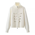 Stand up collar decorative buckle knitted cardigan