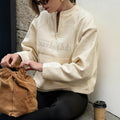 Casual Classic Half-Zip Stand Collar Loose Sweatshirt with Letter Print, Oversized Pullover Top