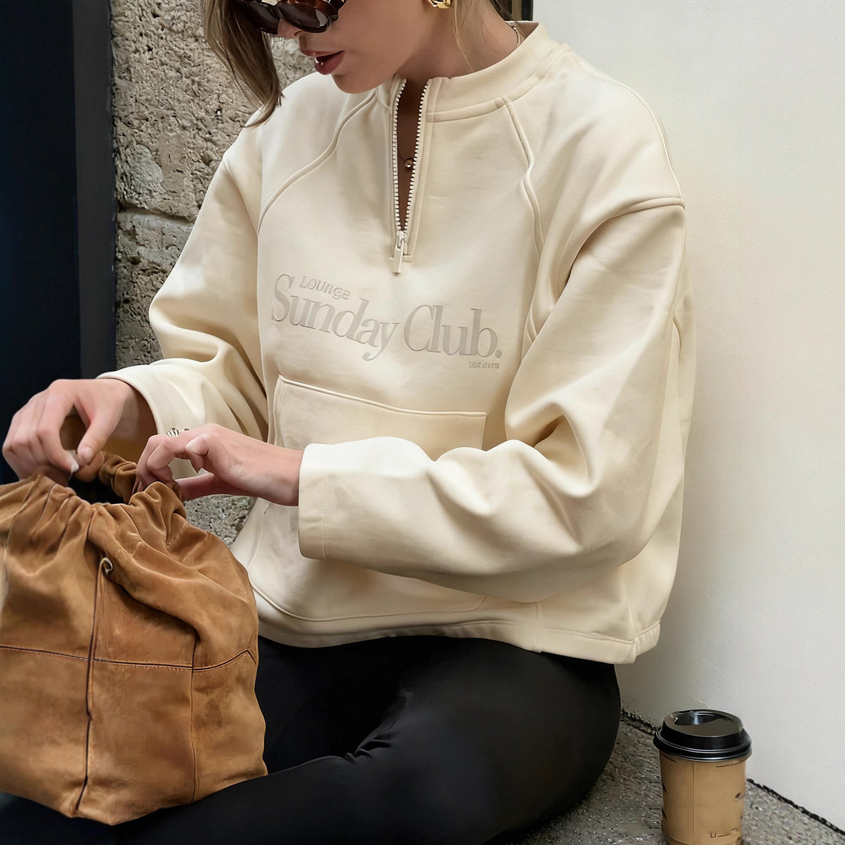 Casual Classic Half-Zip Stand Collar Loose Sweatshirt with Letter Print, Oversized Pullover Top