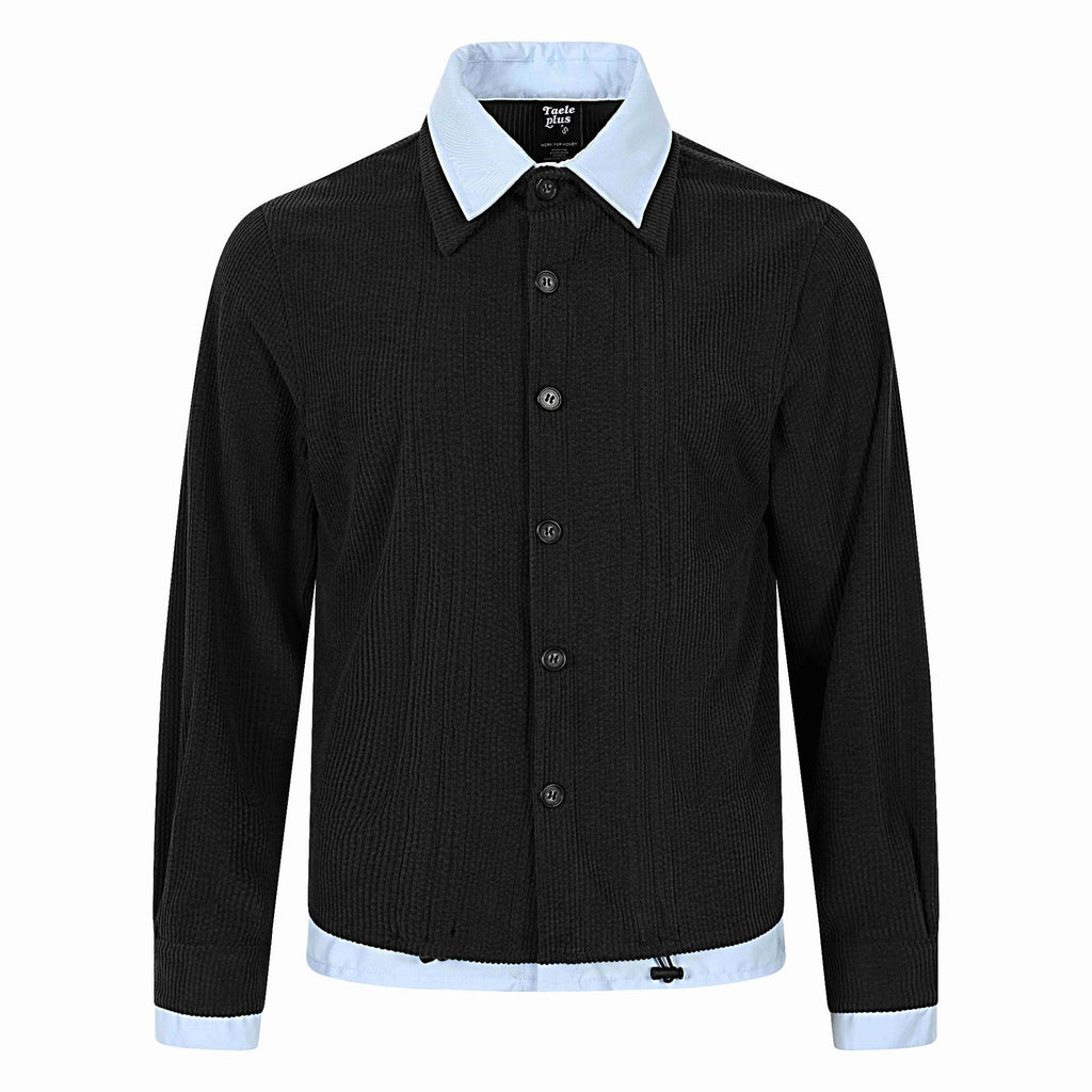 Color-Blocked Spliced Loose Long Sleeve Drawstring Shirt for Men