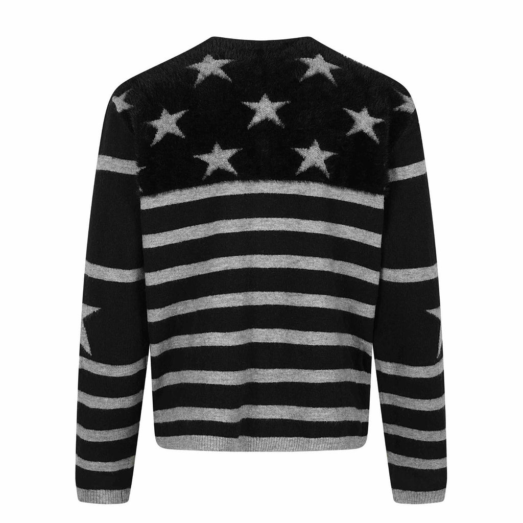 Stripe Cardigan with Mixed Fabric Star Patchwork Lazy Style Knitwear for Men