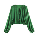 Balloon shaped silk textured long sleeved shirt