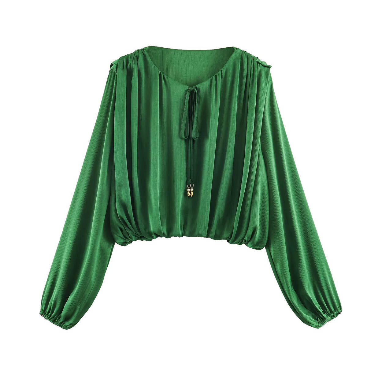 Balloon shaped silk textured long sleeved shirt