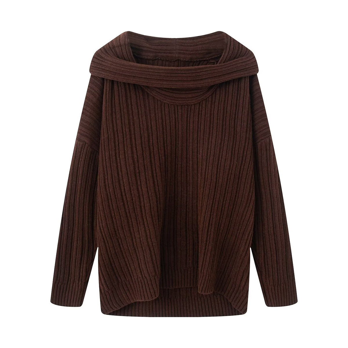 Atmosphere One Shoulder Knitted Hooded Sweater