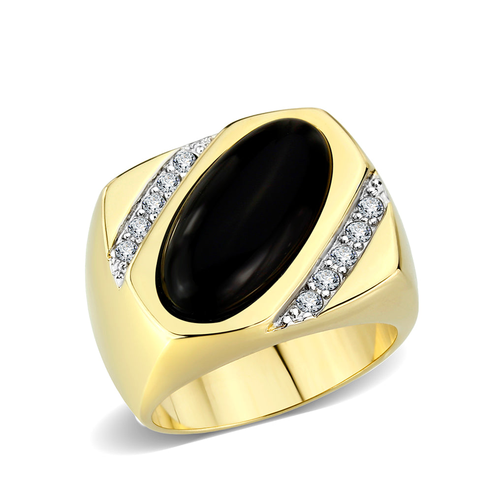 LO5M183-Ion Gold  Plated  Brass Ring with Black Onyx