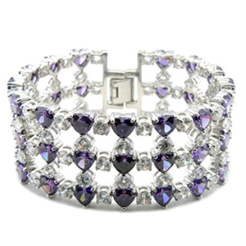 62204 - Rhodium Brass Bracelet with AAA Grade CZ  in Amethyst-0