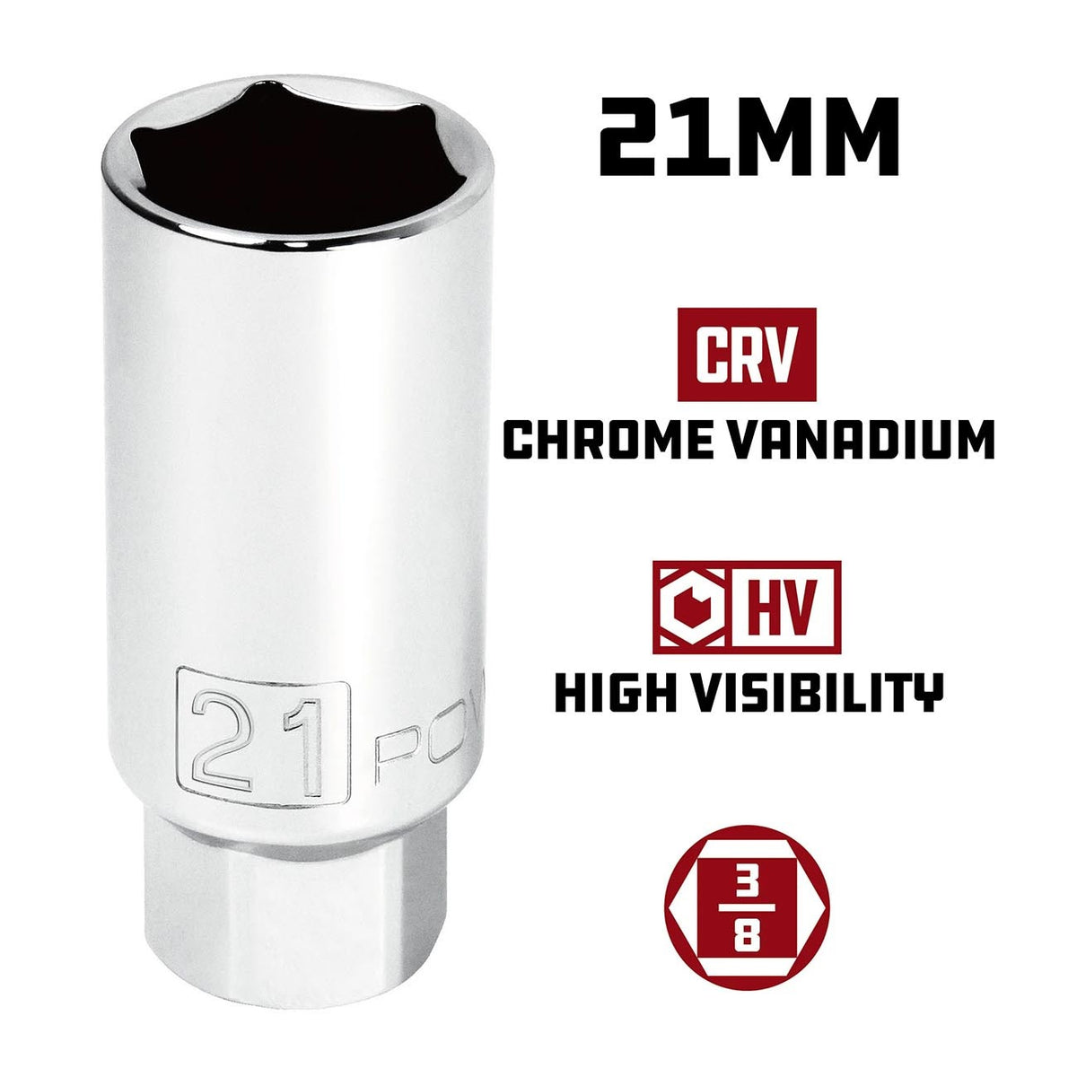 PowerBuilt Spark Plug Socket - 21mm x 3/8 Inch Drive