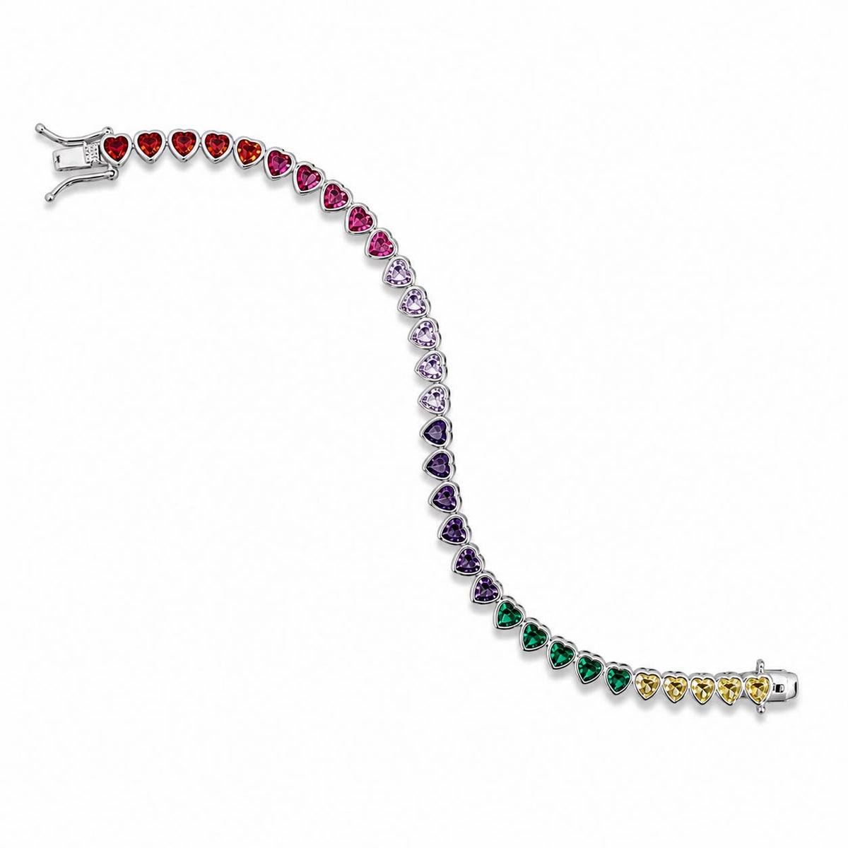 5mm Rainbow Bezel Heart Tennis Necklace (G77A/I110)