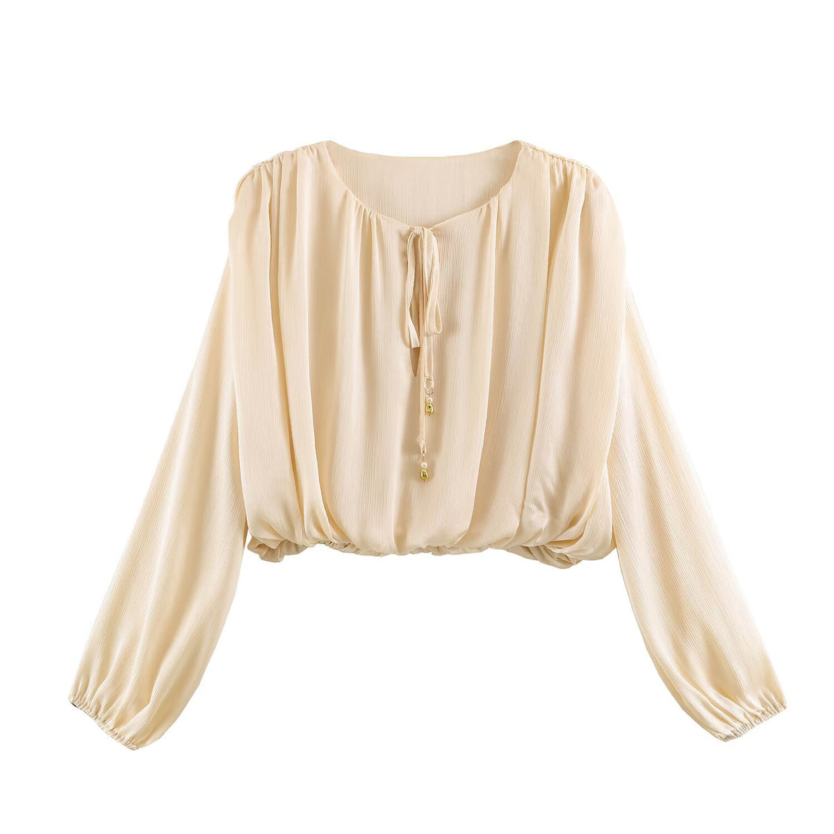 Balloon shaped silk textured long sleeved shirt