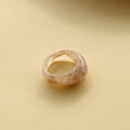 Color: High convex light orange - Freshwater Pearl Flower Ring Transparent Resin Round Tail Ring