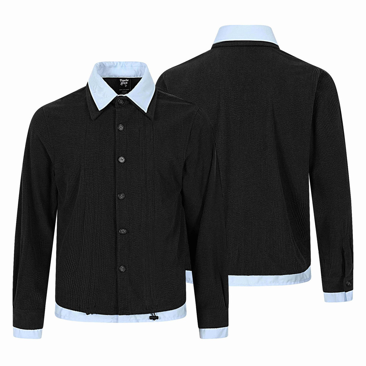 Color-Blocked Spliced Loose Long Sleeve Drawstring Shirt for Men