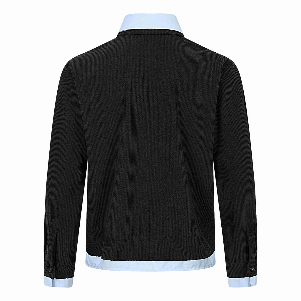 Color-Blocked Spliced Loose Long Sleeve Drawstring Shirt for Men