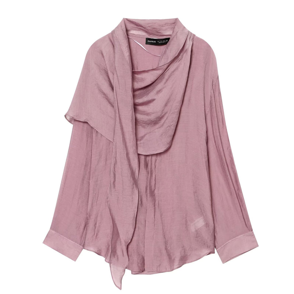 Long sleeved scarf collar asymmetrical women's clothing