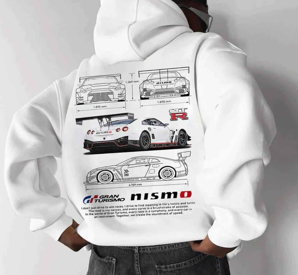 Casual Car Print Hoodie for Men with Heart Pattern, Trendy Hooded Sweatshirt