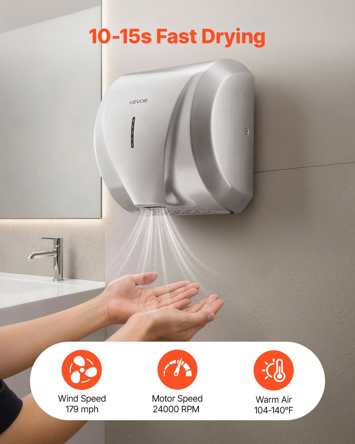 Hand Dryer, 2 Pack 1800W Bathroom Air Hand Dryer, Automatic High Speed with HEPA Filter, Fast Drying, Brushed Stainless Steel, AC110-120V Commercial Wall Mounted for Restroom, Hotel, Office,Home