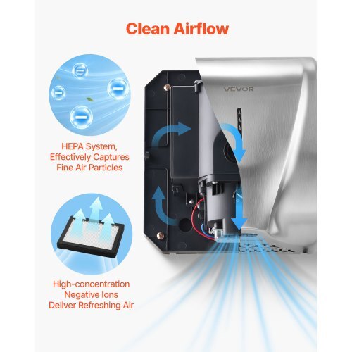 Hand Dryer, 2 Pack 1800W Bathroom Air Hand Dryer, Automatic High Speed with HEPA Filter, Fast Drying, Brushed Stainless Steel, AC110-120V Commercial Wall Mounted for Restroom, Hotel, Office,Home