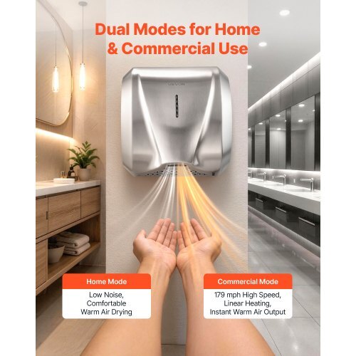 Hand Dryer, 2 Pack 1800W Bathroom Air Hand Dryer, Automatic High Speed with HEPA Filter, Fast Drying, Brushed Stainless Steel, AC110-120V Commercial Wall Mounted for Restroom, Hotel, Office,Home