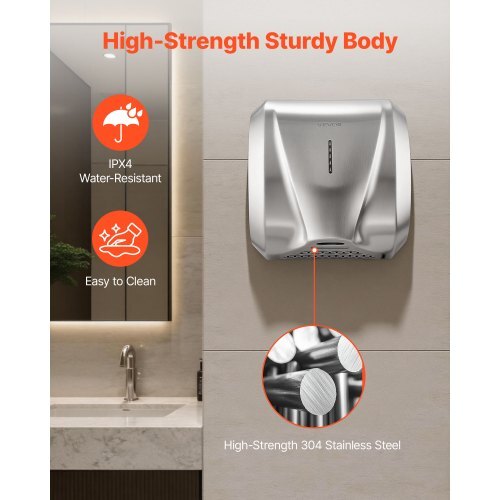 Hand Dryer, 1800W Bathroom Air Hand Dryer, Automatic High Speed with HEPA Filter, Fast Drying, Heavy Duty Brushed Stainless Steel, AC110-120V Commercial Wall Mounted for Restroom, Hotel, Office