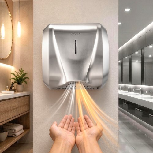 Hand Dryer, 1800W Bathroom Air Hand Dryer, Automatic High Speed with HEPA Filter, Fast Drying, Heavy Duty Brushed Stainless Steel, AC110-120V Commercial Wall Mounted for Restroom, Hotel, Office