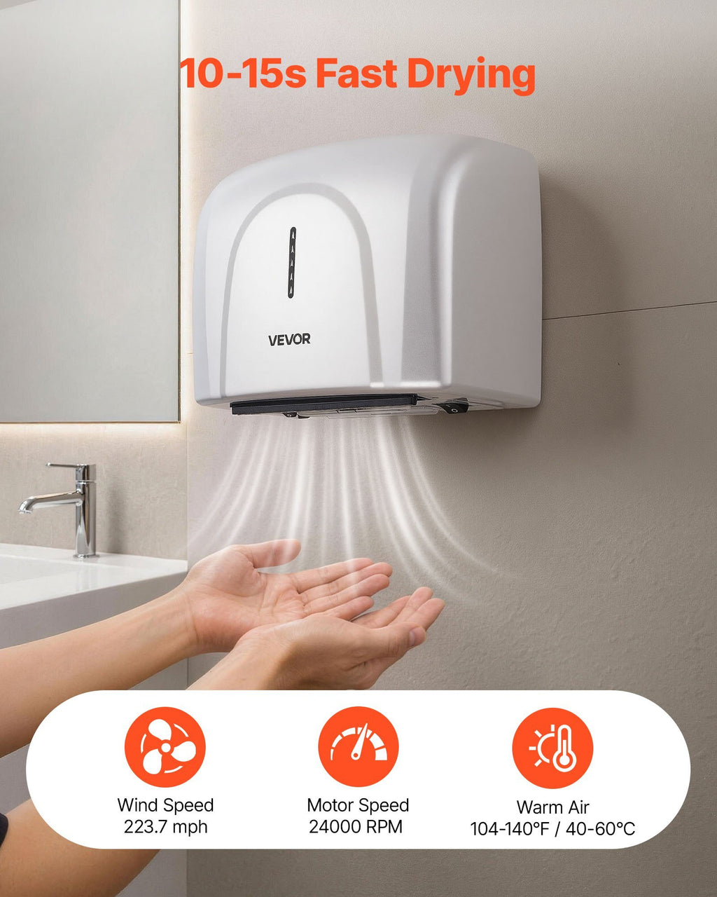 Hand Dryer, 1300W Bathroom Air Hand Dryer, Automatic High Speed with HEPA Filter, Fast Drying, Premium ABS Construction, AC110-120V Commercial Wall Mounted for Home Bathroom, Guest Room,Homestay