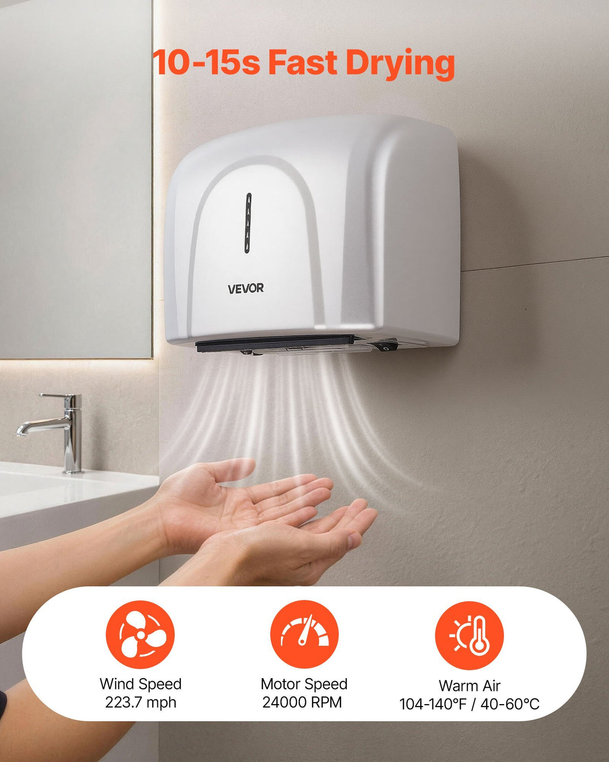 Hand Dryer, 1300W Bathroom Air Hand Dryer, Automatic High Speed with HEPA Filter, Fast Drying, Premium ABS Construction, AC110-120V Commercial Wall Mounted for Home Bathroom, Guest Room,Homestay