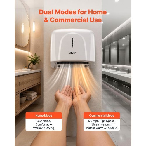 Hand Dryer, 1300W Bathroom Air Hand Dryer, Automatic High Speed with HEPA Filter, Fast Drying, Premium ABS Construction, AC110-120V Commercial Wall Mounted for Home Bathroom, Guest Room,Homestay