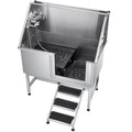 Stainless Steel Dog Washing Station, 50 inch Pet Grooming Tub w/ Stairs, PE Water Filter Board, Faucet & Showerhead & Soap Holder Dog Bathtub for Large & Medium & Small Pets (Left Door)