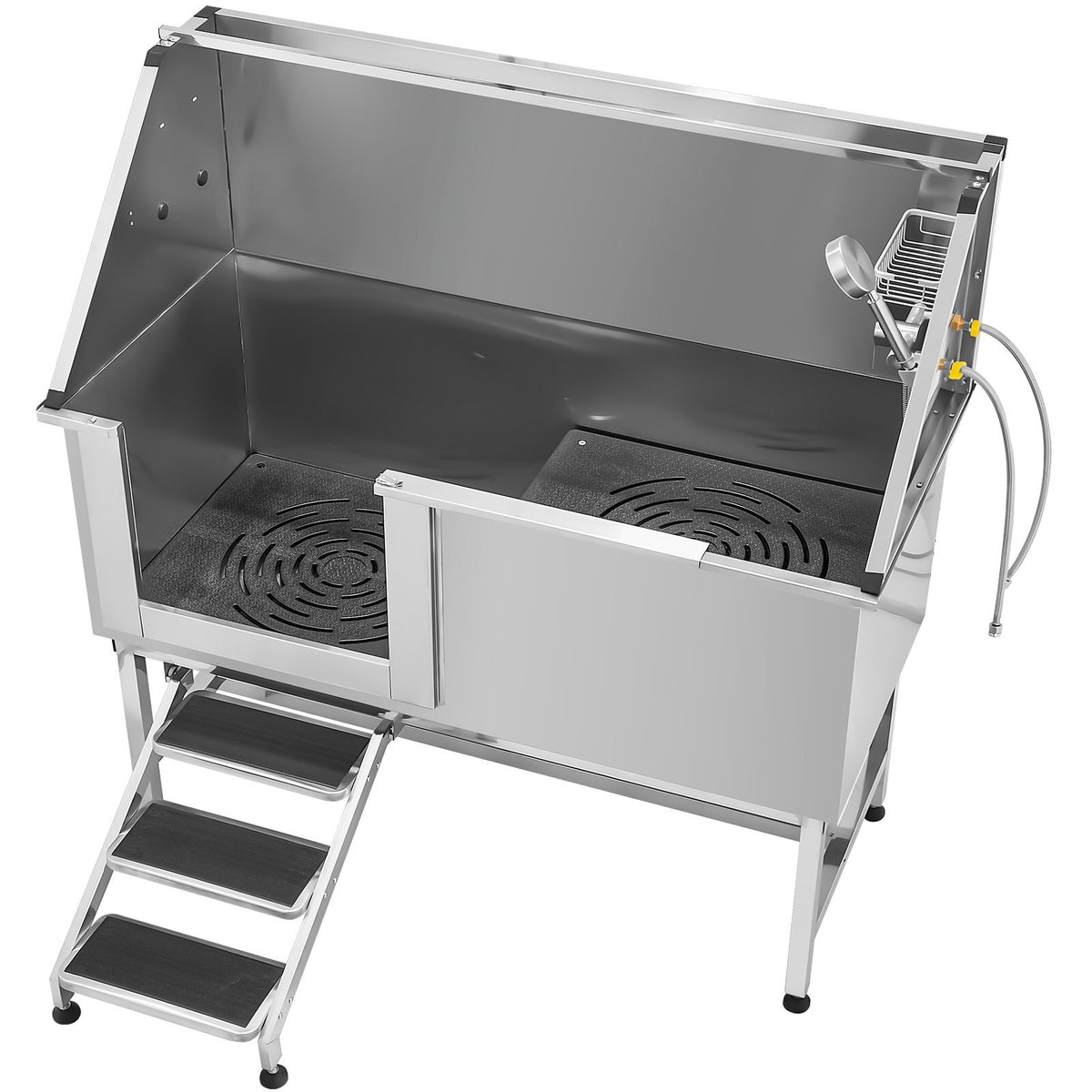 Stainless Steel Dog Washing Station, 62 inch Pet Grooming Tub w/ Stairs, PE Water Filter Board, Faucet & Showerhead & Soap Holder Dog Bathtub for Large & Medium & Small Pets (Left Door)