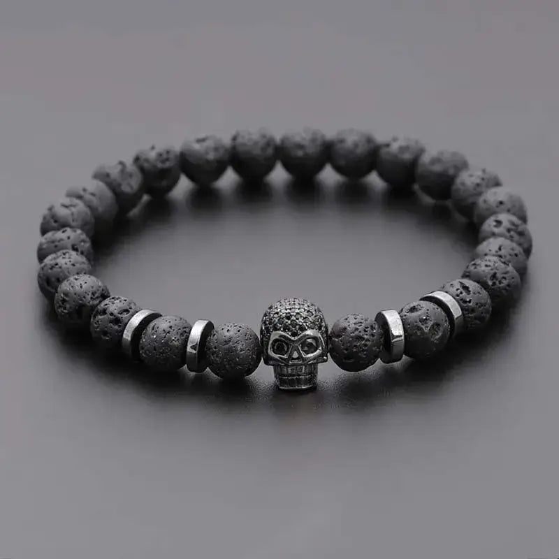Black lava skull stone bracelet natural