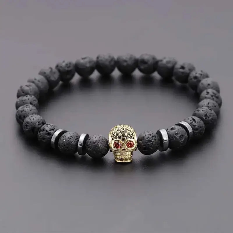 Black lava skull stone bracelet natural