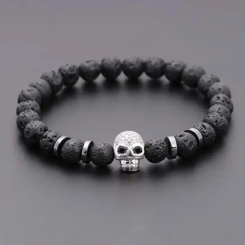 Black lava skull stone bracelet natural