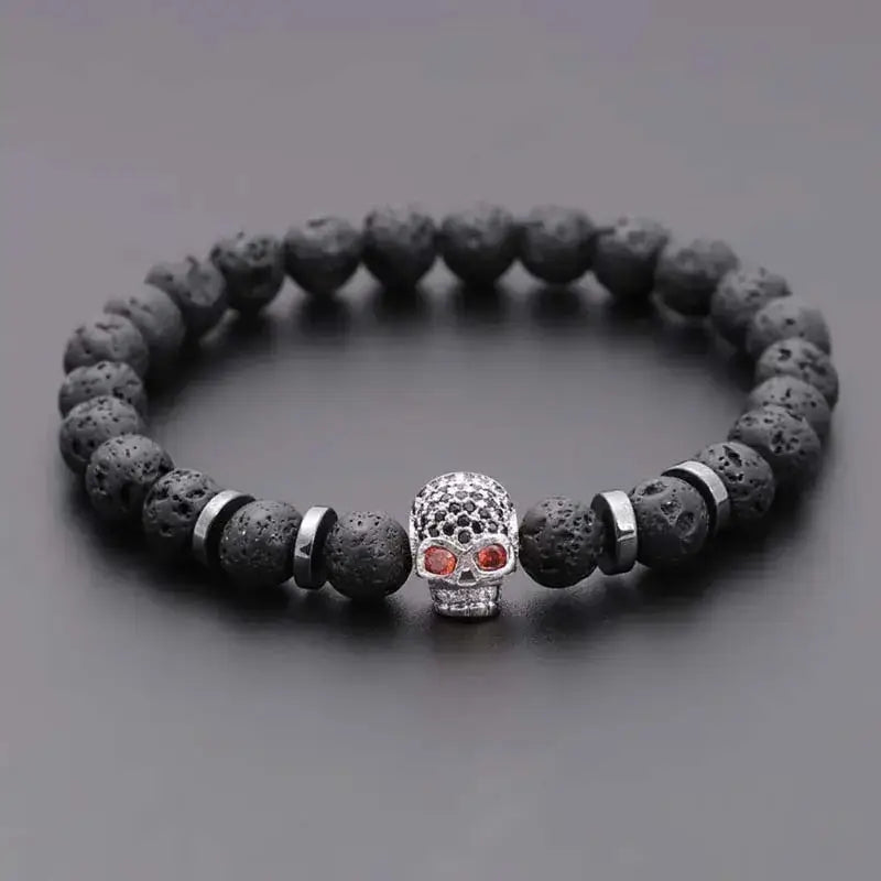 Black lava skull stone bracelet natural