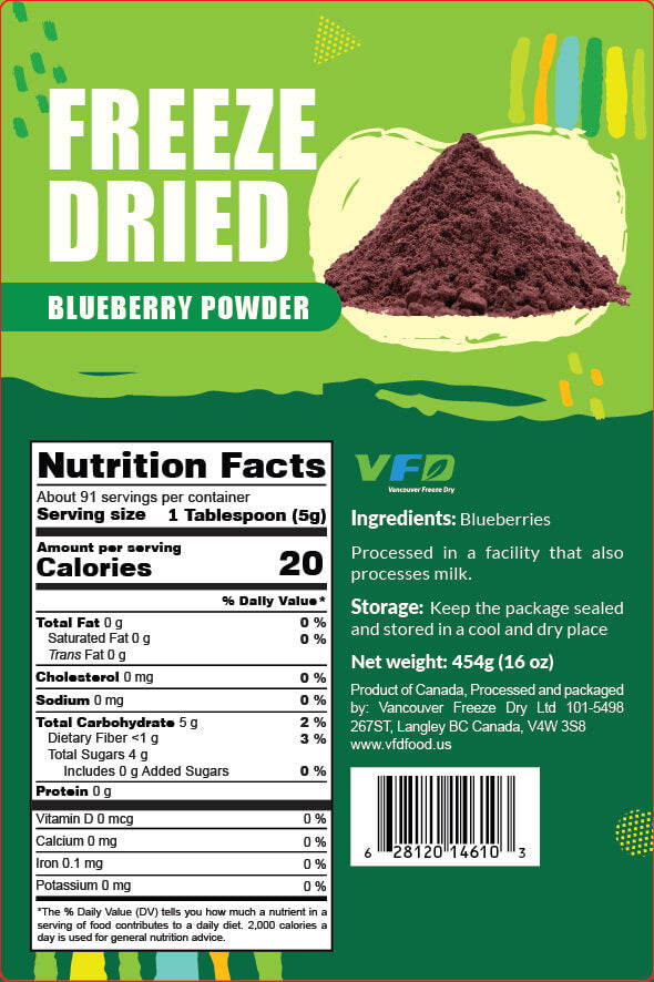 Freeze-Dried Blueberry Powder For Smoothies and Baking - 100% Grade A Blueberries - Single Ingredient