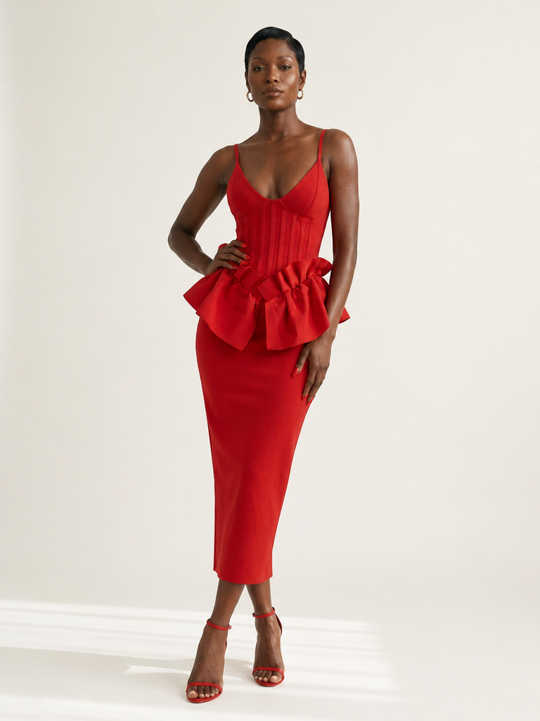 Crimson Ruffle Maxi Dress