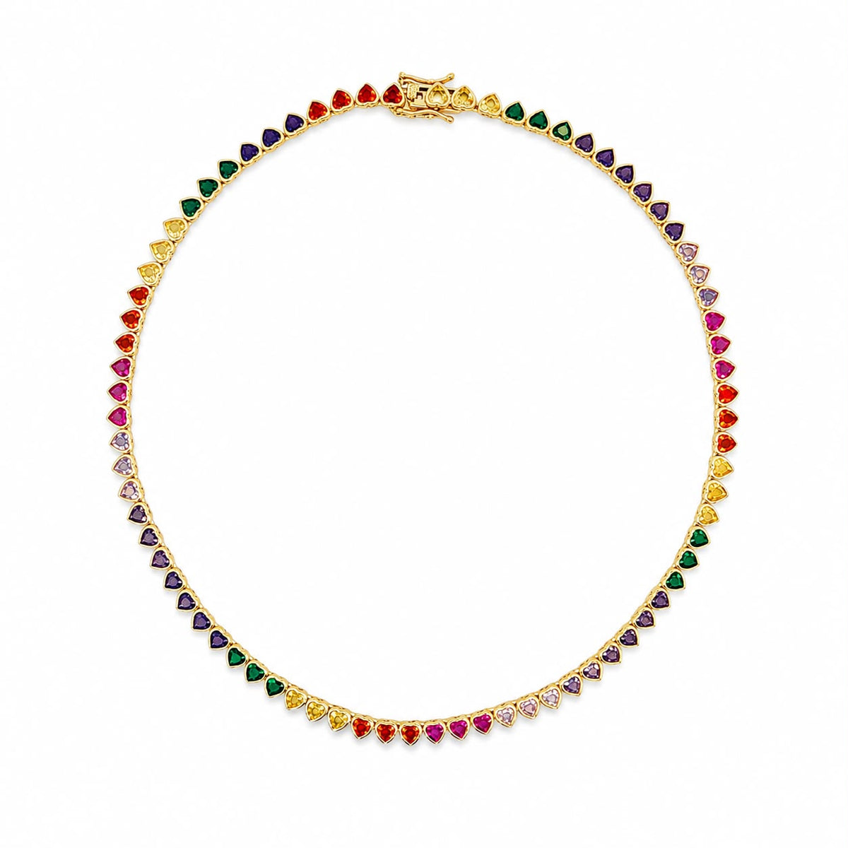 5mm Rainbow Bezel Heart Tennis Necklace (G77A/I110)