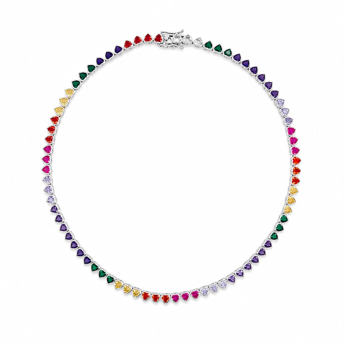5mm Rainbow Bezel Heart Tennis Necklace (G77A/I110)