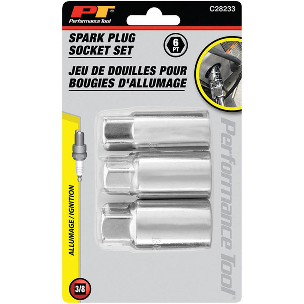 Performance Tool 3/8" Drive 6-Point Spark Plug Socket Set (3-Piece Set)