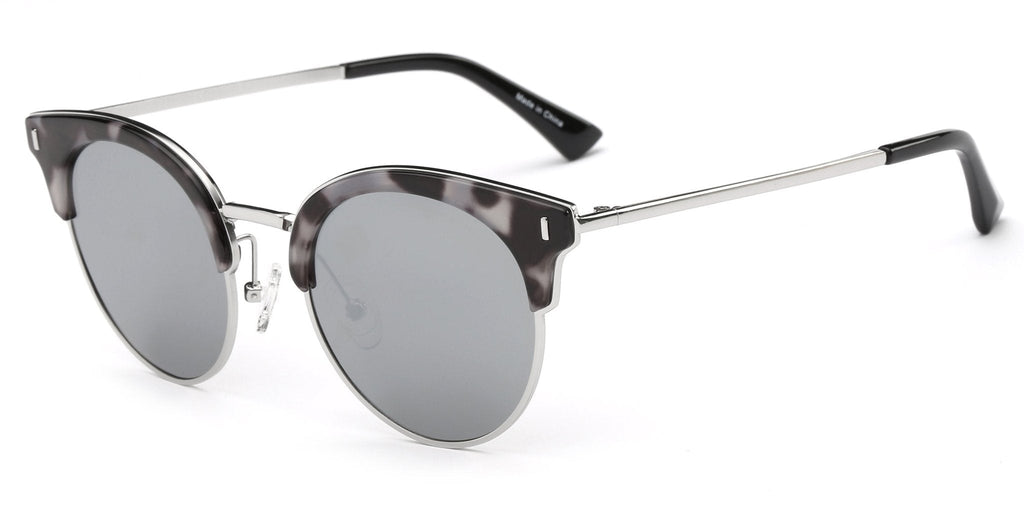 Freya Half Frame Round Cat Eye Fashion Sunglasses