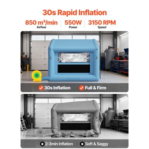 Inflatable Paint Booth, 9.84 x 8.2 x 8.2 ft, Inflatable Spray Booth with 550W Powerful Blower and Air Filter System, Triangular Roof, for Painting Bicycle, Motorcycle, Automotive Sheet Metal