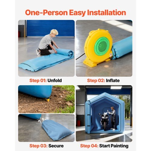 Inflatable Paint Booth, 9.84 x 8.2 x 8.2 ft, Inflatable Spray Booth with 550W Powerful Blower and Air Filter System, Triangular Roof, for Painting Bicycle, Motorcycle, Automotive Sheet Metal