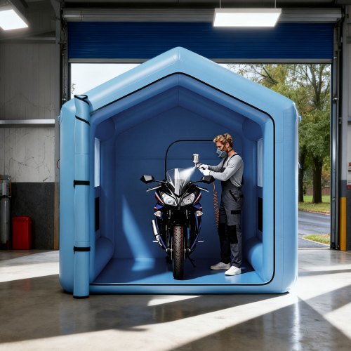 Inflatable Paint Booth, 9.84 x 8.2 x 8.2 ft, Inflatable Spray Booth with 550W Powerful Blower and Air Filter System, Triangular Roof, for Painting Bicycle, Motorcycle, Automotive Sheet Metal
