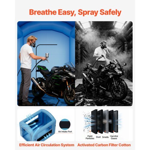 Inflatable Paint Booth, 9.84 x 8.2 x 8.2 ft, Inflatable Spray Booth with 550W Powerful Blower and Air Filter System, Round Roof with Light Hook, for Painting Bicycle, Motorcycle, and Furniture