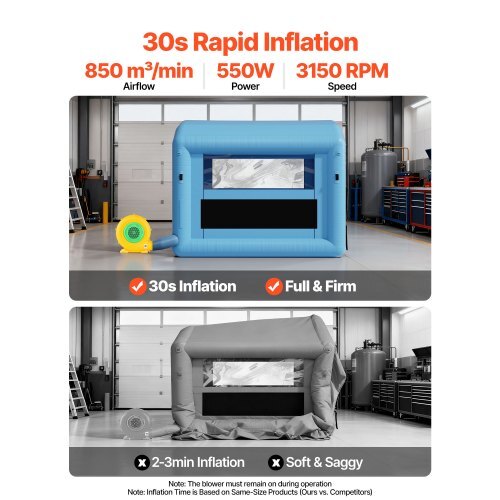Inflatable Paint Booth, 9.84 x 8.2 x 8.2 ft, Inflatable Spray Booth with 550W Powerful Blower and Air Filter System, Round Roof with Light Hook, for Painting Bicycle, Motorcycle, and Furniture
